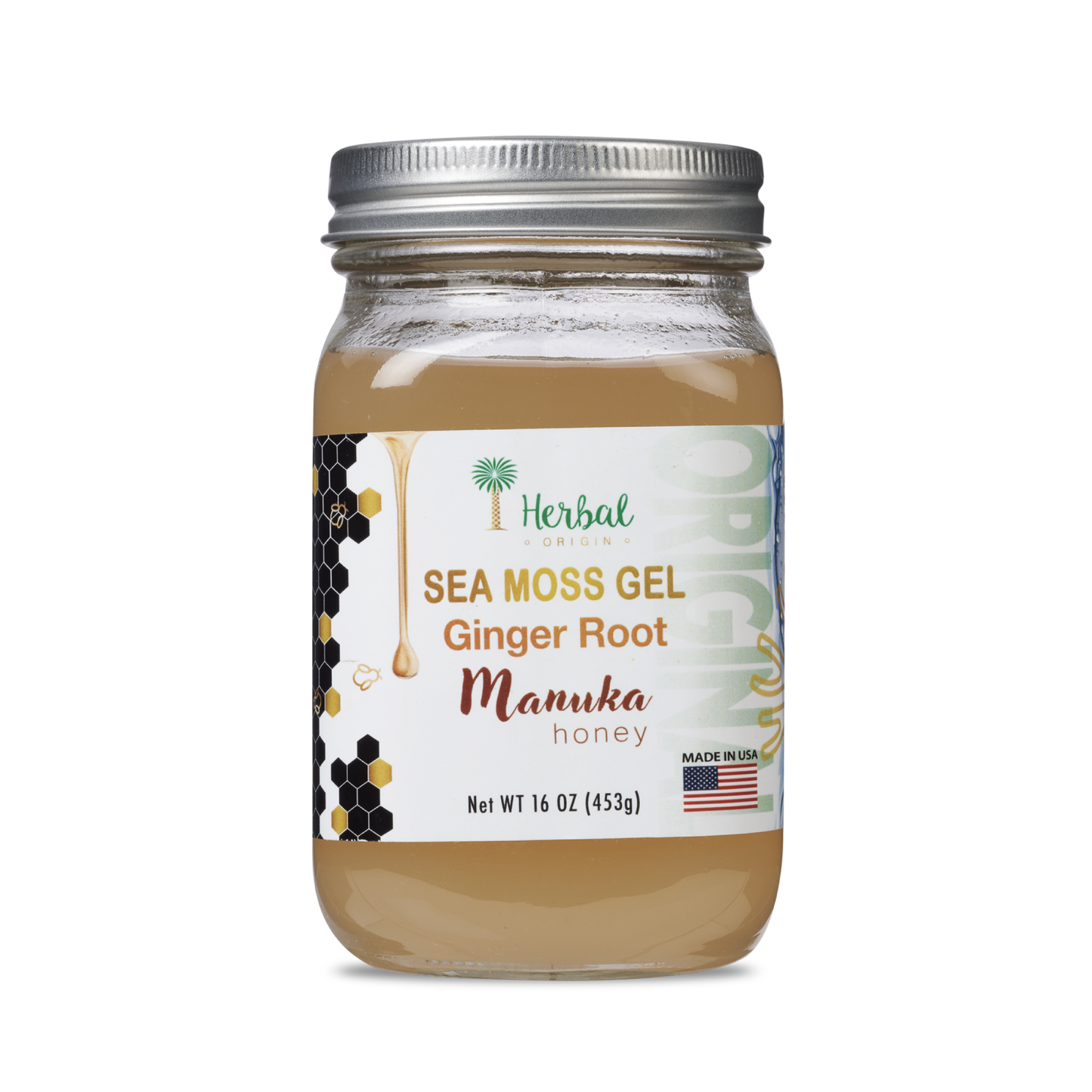 Sea Moss Gel - 2 Glass Jars with raw Manuka Honey & Ginger root | Premium SuperFoods Elixir Net WT. Each jar 16 OZ (453g) - 2 glass jars