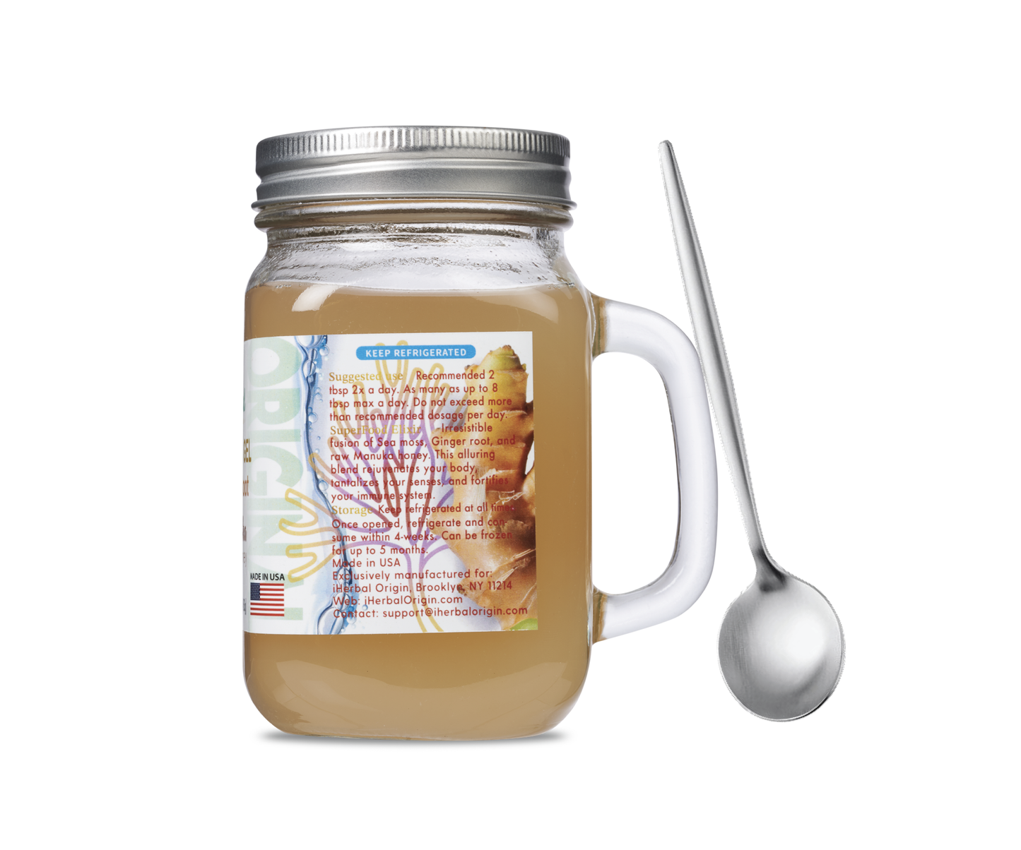 Sea Moss Gel - 2 Glass Jars with raw Manuka Honey & Ginger root | Premium SuperFoods Elixir Net WT. Each jar 16 OZ (453g) - 2 glass jars