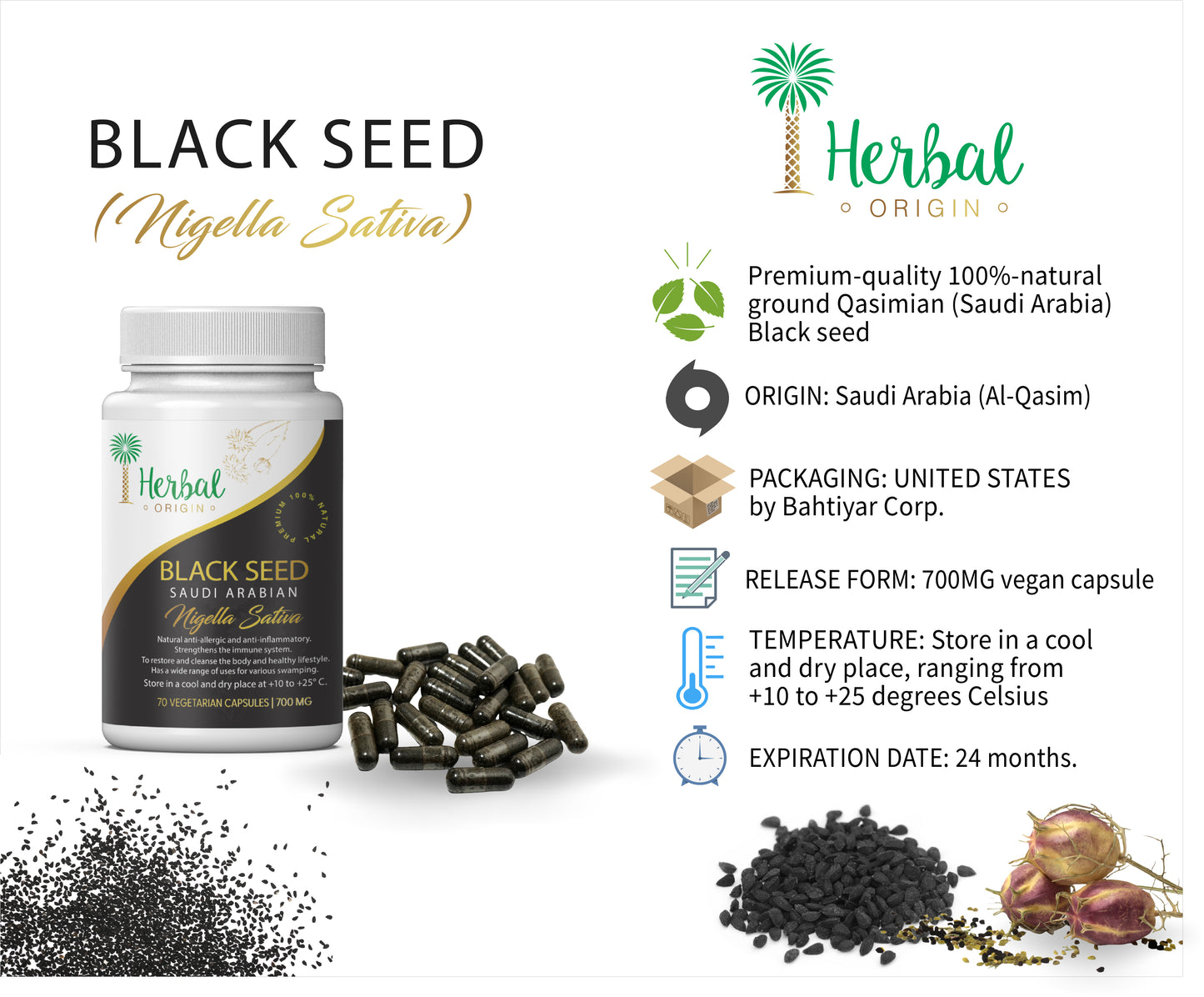 Black Cumin Seed Supplement (Nigella Sativa) | Premium Sort Saudi Arabian | 100 Vegan Capsule - Serving size 1500mg