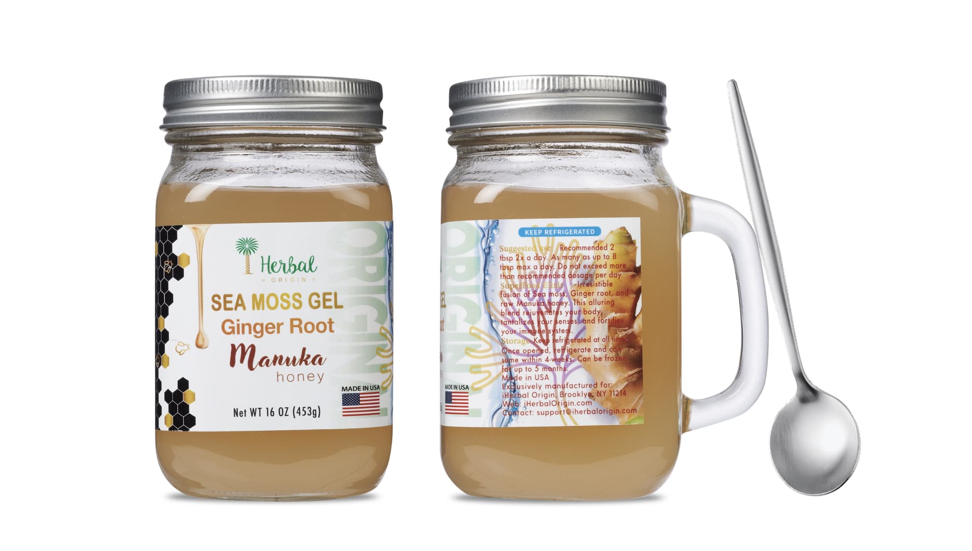 St. Lucia's Golden Sea Moss Gel with Ginger root & Manuka honey | NET WT. 16 FL OZ