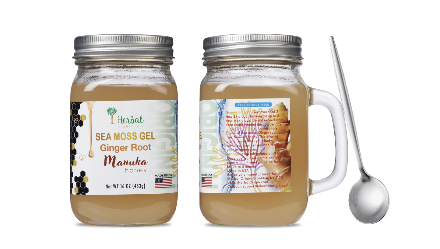 Sea Moss Gel | Two Flavors | with Manuka honey & Ginger | Sea moss gel with Orange, Turmeric & Manuka honey | Premium & Tasty | Net WT of Each glass jar 16 OZ (453g) - 2 Glass jars