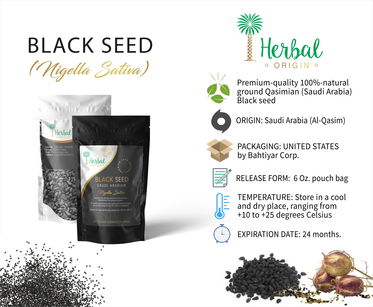 Saudi Arabian Cumin Black Seed (Kolonji, Nigella Sativa) | Organic Premium Sort | 100% Authentic Black Seed | Whole Seed NET WT. 6 Oz. (170g)