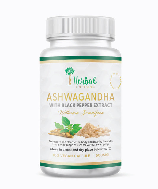 Ashwagandha root supplement (Withania Somnifera) | with Black Peppers Extract | Premium Sort | 100 Vegan Capsule - 500MG