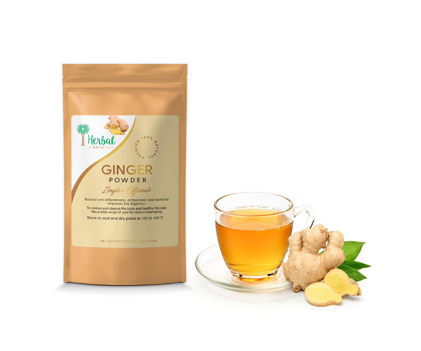 Ginger Root Powder (Zingiber Officinale) | Premium Sort | 100% Natural | Organic Ginger Powder | NET WT. 7 Oz. (200g)