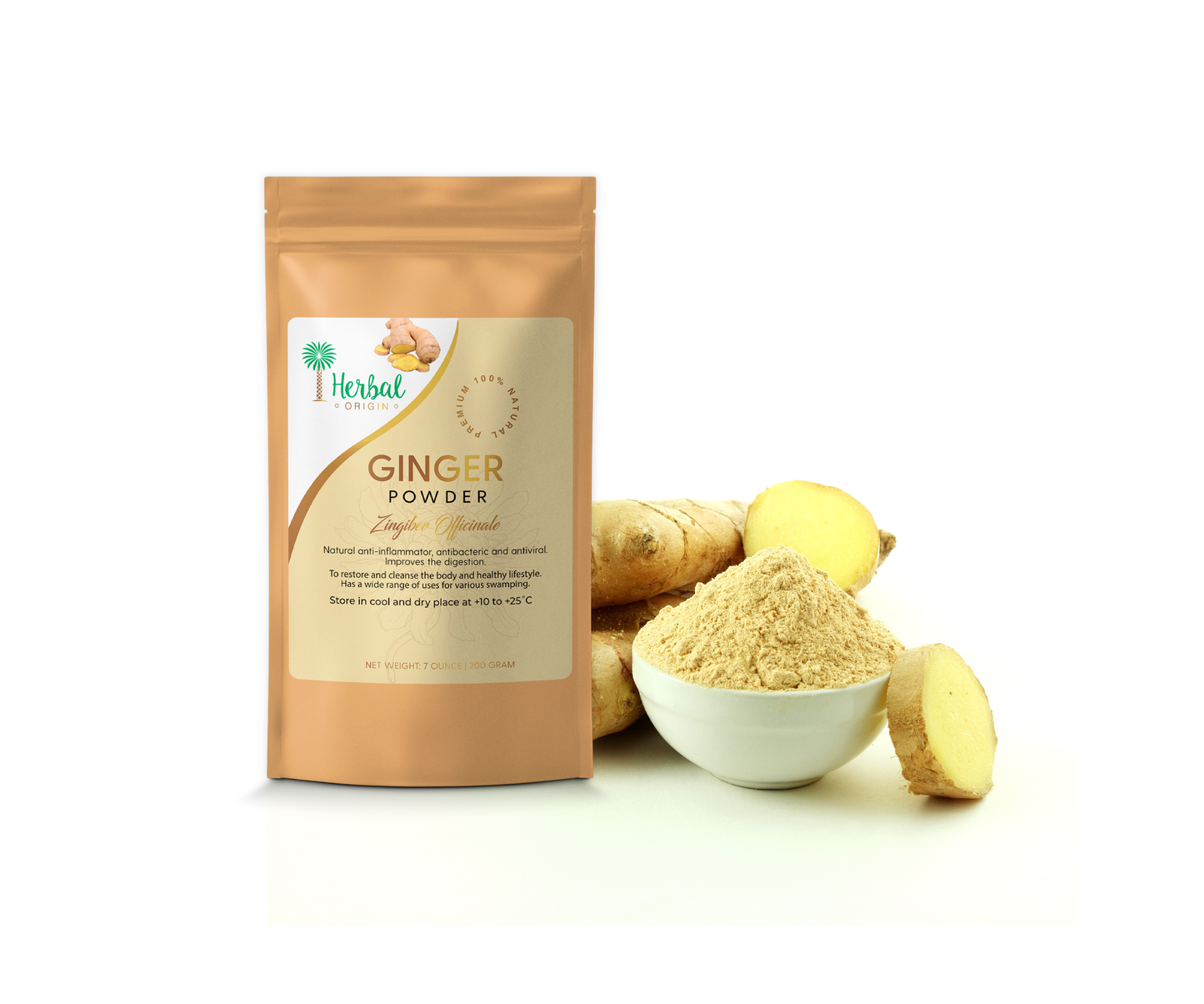 Ginger Root Powder (Zingiber Officinale) | Premium Sort | 100% Natural | Organic Ginger Powder | NET WT. 7 Oz. (200g)